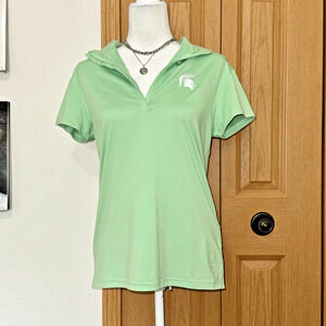 Straight Down Michigan State Spartans Polo Shirt Womens Medium Green Quarter Zip